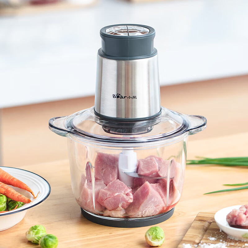 小熊（Bear） 家用电动不锈钢搅拌机绞馅机切碎肉机辅食料理机绞菜打蒜机QSJ-B03Y7 灰色
