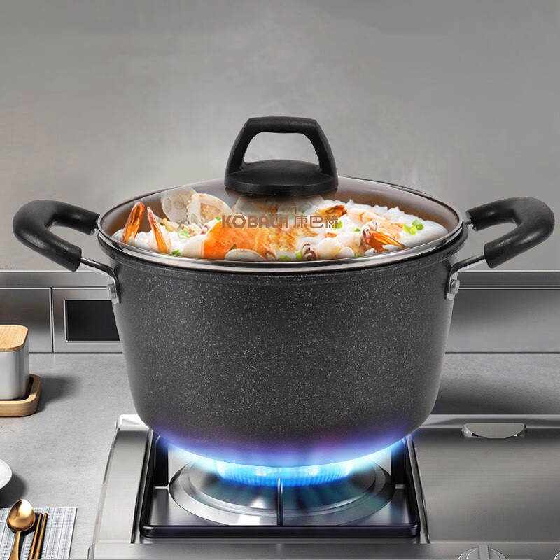 康巴赫 锅具套装麦饭石色炒锅煎锅汤锅不粘锅三件套电磁炉燃气灶通用 麦饭石三件套 3件套