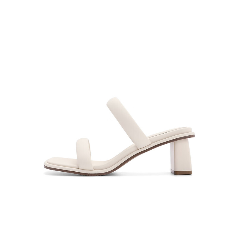 百丽简约一字拖女2023夏季新商场同款方头气质凉拖Z8T1DBT3 米色 38