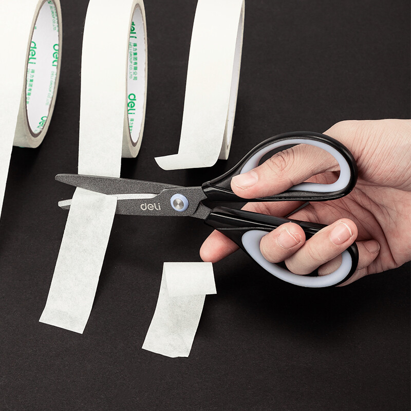 得力（deli） 防粘剪刀 软包胶防滑握柄 耐用锋利 办公家用 办公用品 特氟龙防粘黑色6055