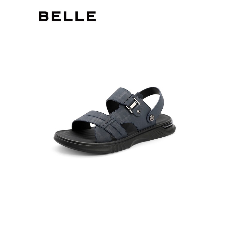 百丽休闲凉鞋男商场同款牛皮凉拖两穿软底沙滩鞋7NZ01BL2 蓝色 43