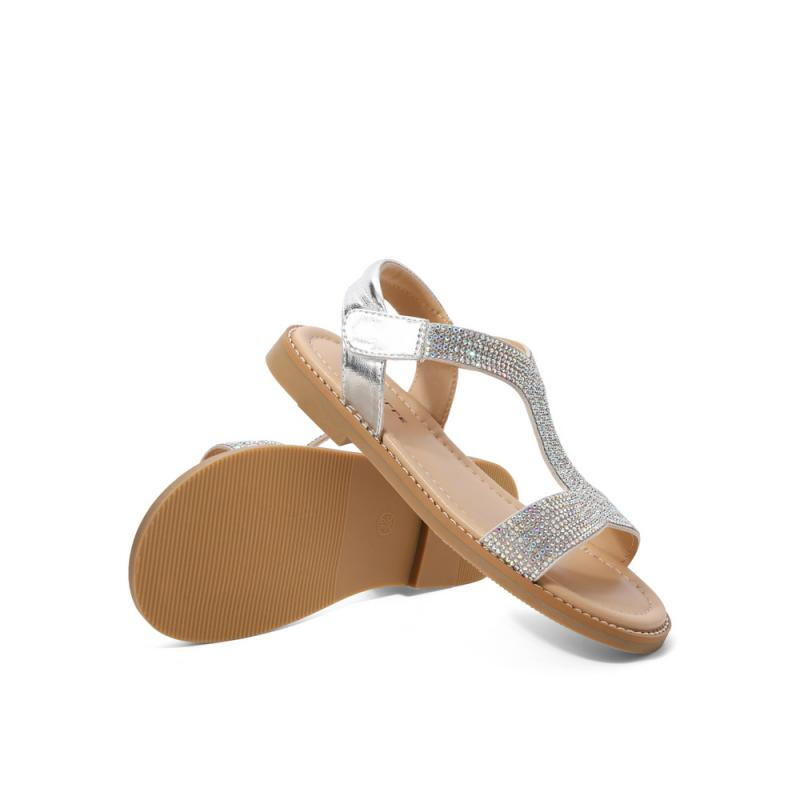 百丽亮钻凉鞋女商场同款度假风童鞋23500B62 银色 32