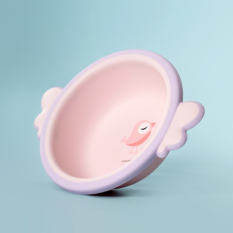 茶花初生婴儿洗脸盆新生儿童用品洗屁股可爱加厚翅膀把手卡通PP用宝宝面盆小盆 公主粉
