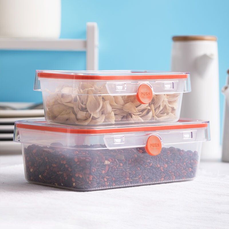 茶花冰箱收纳盒水果保鲜盒专用厨房塑料长方形冷冻食品密封盒 【560ML】绿色