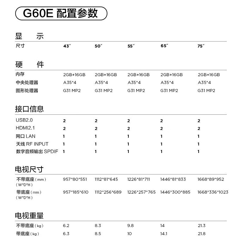 TCL 55G60E 55英寸 电视 （计价单位：台） 4K超高清画质板液晶电视机 黑色