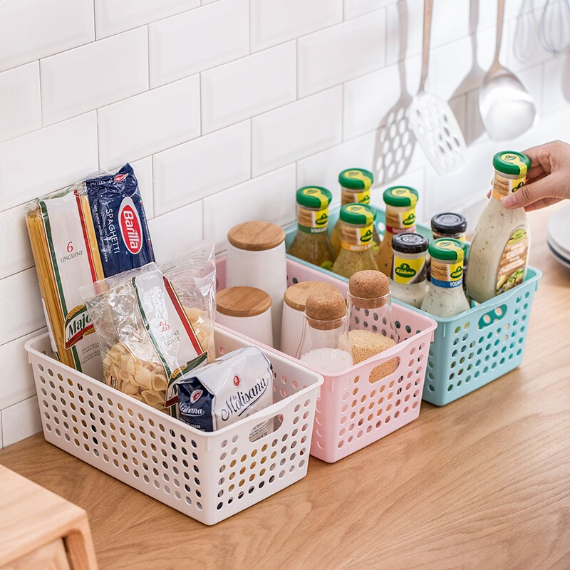 茶花（CHAHUA）茶花收纳筐厨房蔬菜水果筐果蔬收纳整理筐文具收纳盒收纳筐小号2898 灰色4个装-2898