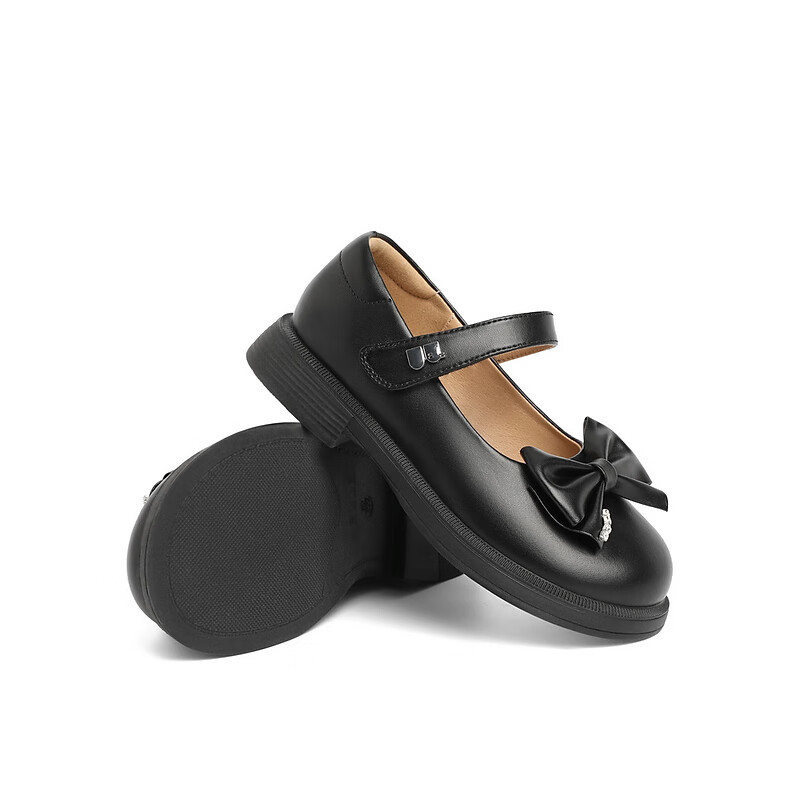 百丽公主风皮鞋童鞋2023春季新商场同款蝴蝶结单鞋11105A83 黑色 33
