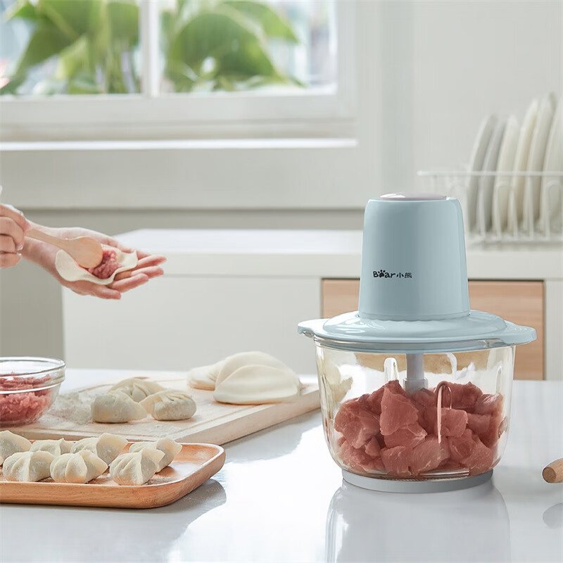 小熊（Bear）2升绞肉机 家用电动玻璃多能料理机绞馅机碎肉打肉机切菜搅拌机QSJ-C03B1[蓝色]