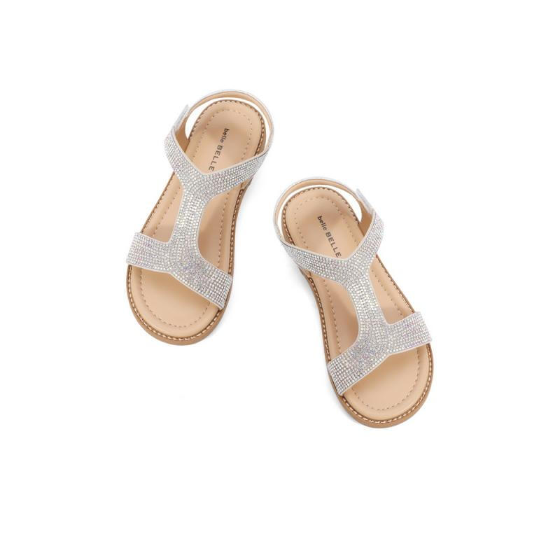 百丽亮钻凉鞋女商场同款度假风童鞋23500B62 银色 32