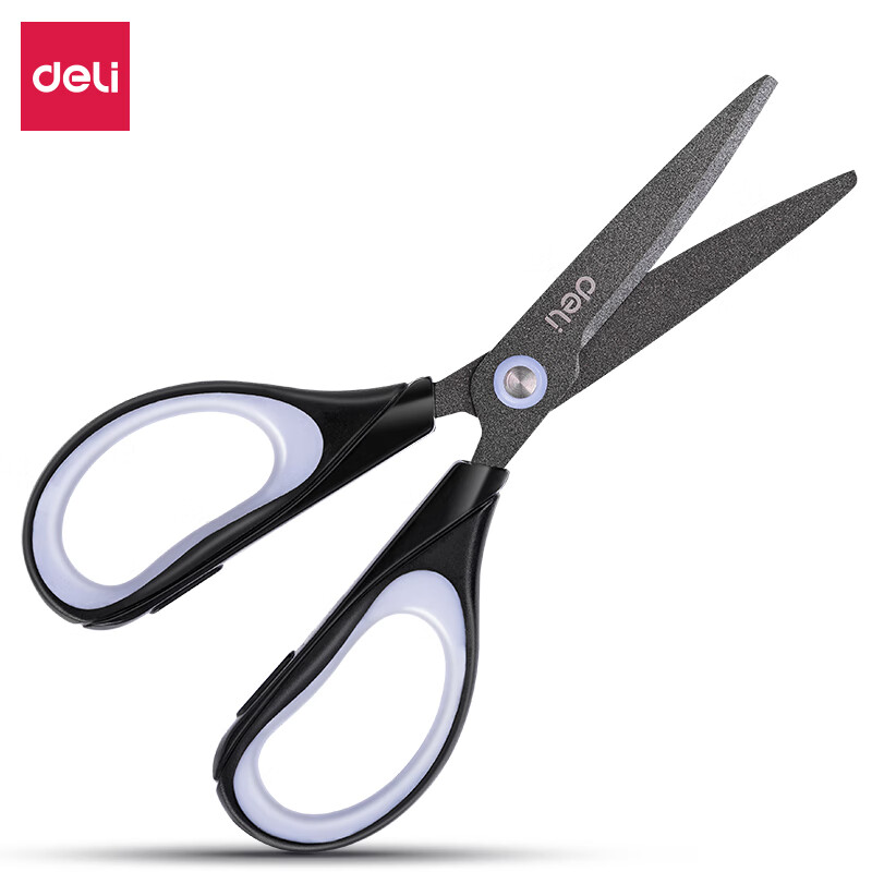 得力（deli） 防粘剪刀 软包胶防滑握柄 耐用锋利 办公家用 办公用品 特氟龙防粘黑色6055