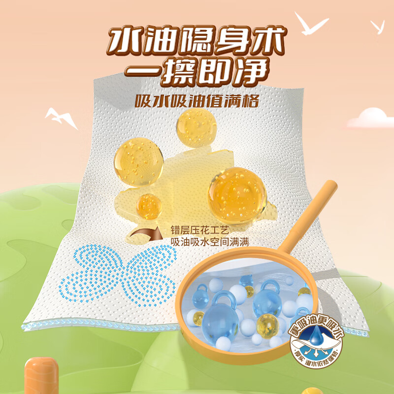 洁柔厨房抽纸巾 双层300张食品级 加倍吸水吸油大规格 75抽4包