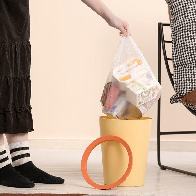 茶花垃圾桶家用客厅轻奢大容量2023新款厨房卧室卫生间高颜值无盖 【淡黄色-8.5L】压圈2只装