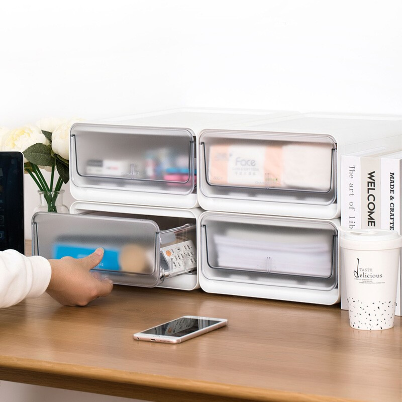 茶花收纳箱抽屉式衣柜内桌面收纳盒自由组合家用塑料整理箱衣服储物箱 【三个装】小号【34.7*12.8*13.9cm】