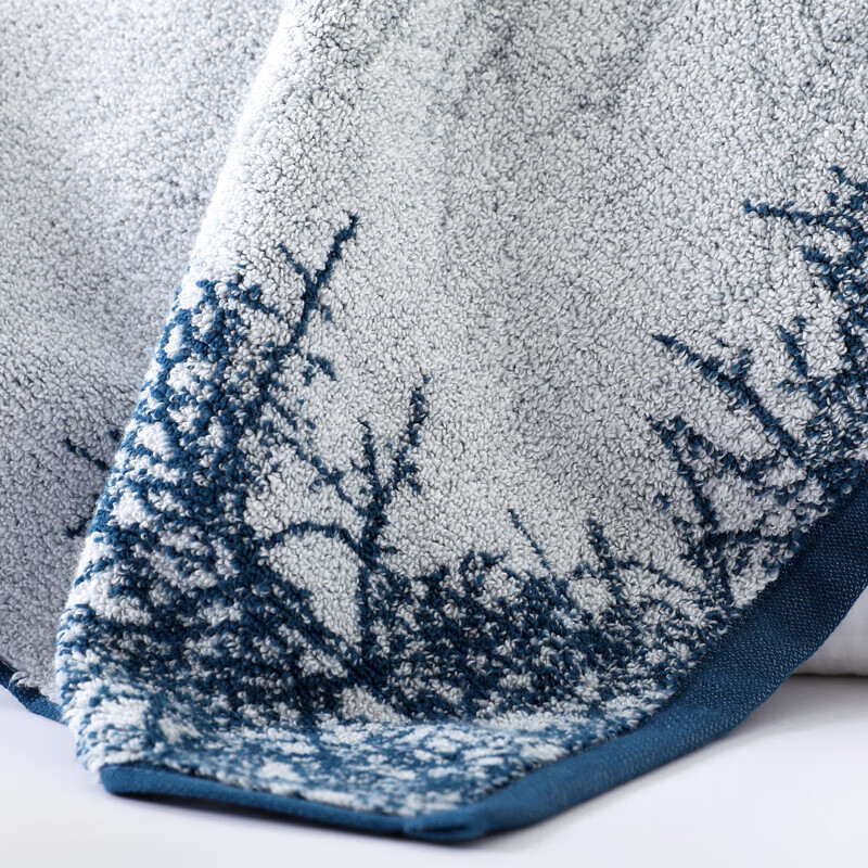 金号 A类纯棉枕巾加大加厚枕巾单条装优雅水墨画蓝色186g52cm*80cm