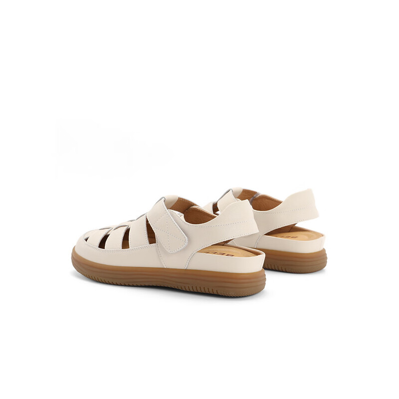 百丽编织罗马凉鞋女2023秋季新款平底镂空包头猪笼鞋B1296CL3 米白 37