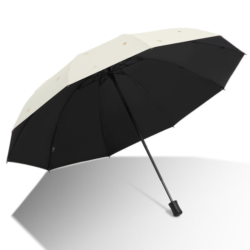 天堂伞黑胶防晒太阳伞防紫外线遮阳伞三折轻巧便携折叠晴雨两用伞女 甘酪白