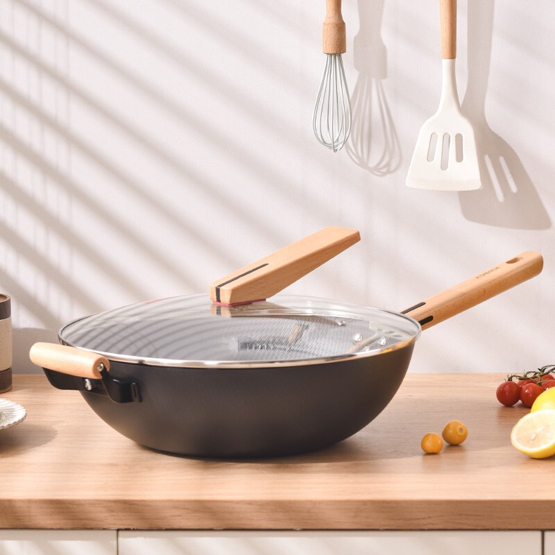 康巴赫铁锅无涂层家用米纹炒锅真防锈耐腐蚀炒菜锅电磁炉煤气灶通用34cm KGW-C34JT