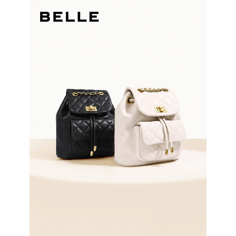 百丽时尚百搭小香风菱格绗缝链条包气质休闲双肩包X6289CX2 典雅黑 F