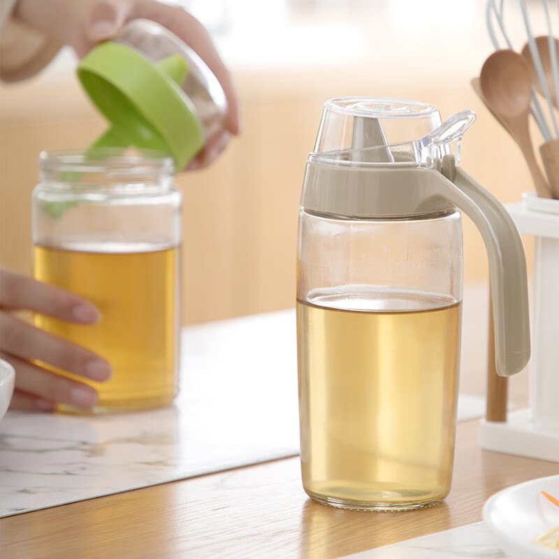 茶花（CHAHUA） 茶花油壶玻璃防漏厨房用品装塑料调味瓶醋瓶酱油瓶套装375m 【15*7.9cm】绿色