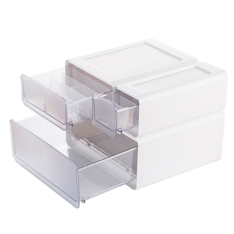 茶花收纳箱抽屉式衣柜内桌面收纳盒自由组合家用塑料整理箱衣服储物箱 【三个装】小号【34.7*12.8*13.9cm】