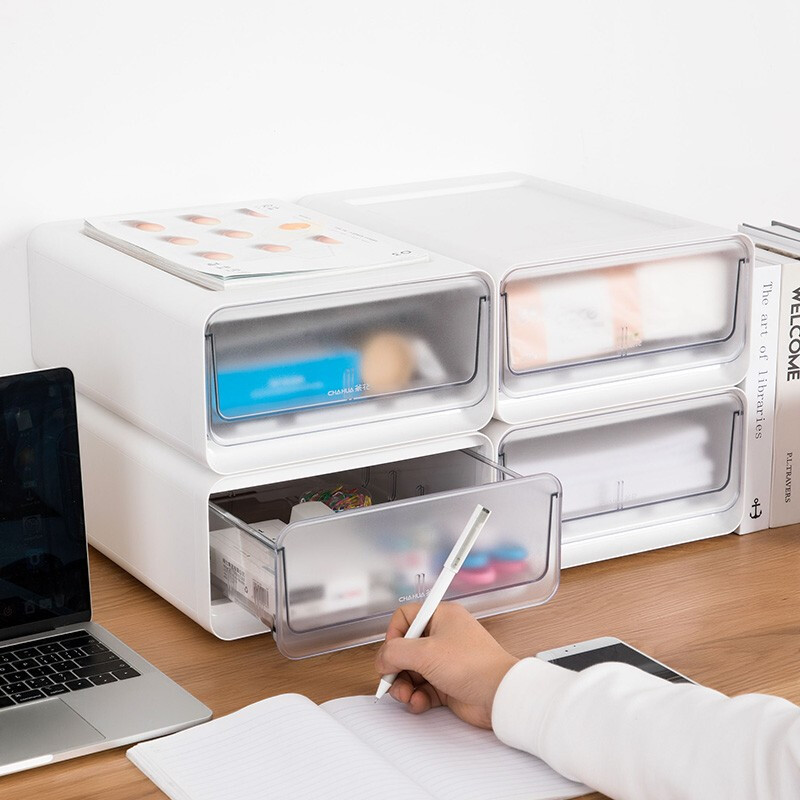 茶花收纳箱抽屉式衣柜内桌面收纳盒自由组合家用塑料整理箱衣服储物箱 【三个装】小号【34.7*12.8*13.9cm】