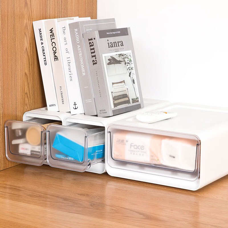 茶花收纳箱抽屉式衣柜内桌面收纳盒自由组合家用塑料整理箱衣服储物箱 【三个装】小号【34.7*12.8*13.9cm】
