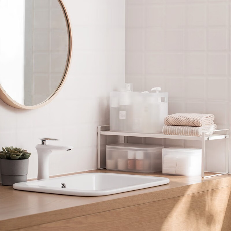 茶花（CHAHUA）茶花收纳盒桌面小盒子收纳格半透明磨砂 美纳带把手收纳盒150005 1个装