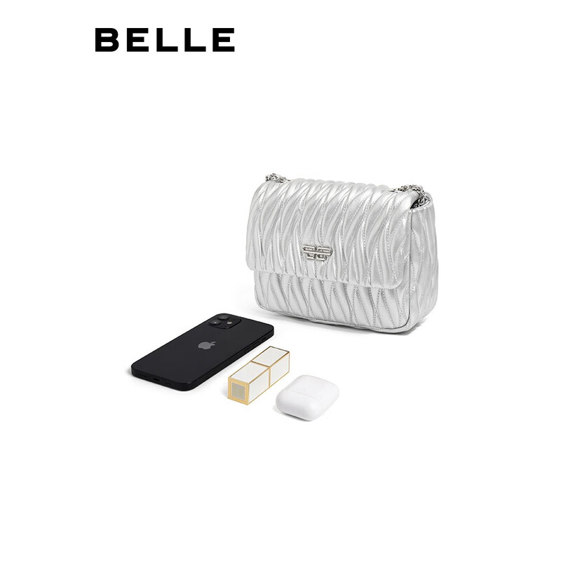 百丽秋季新商场同款褶皱银色高级礼盒款小方包X6895CX3 银色 F