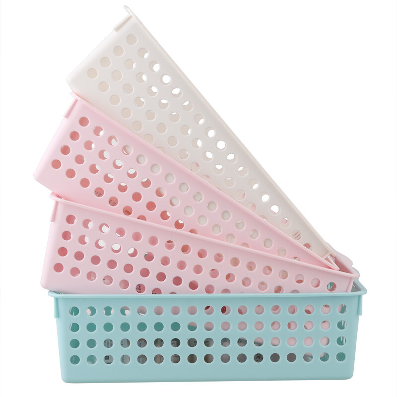 茶花（CHAHUA）茶花圆点收纳筐蔬菜水果筐果蔬收纳整理筐多功能滤水筐文具框 粉色 【L号31*22*9cm】2896