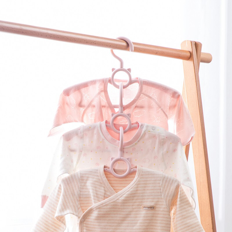 茶花儿童衣架家用多功能无痕防滑衣挂马卡龙可伸缩婴儿小型晒架 【绿色3个装】咪萌儿童衣架可伸缩