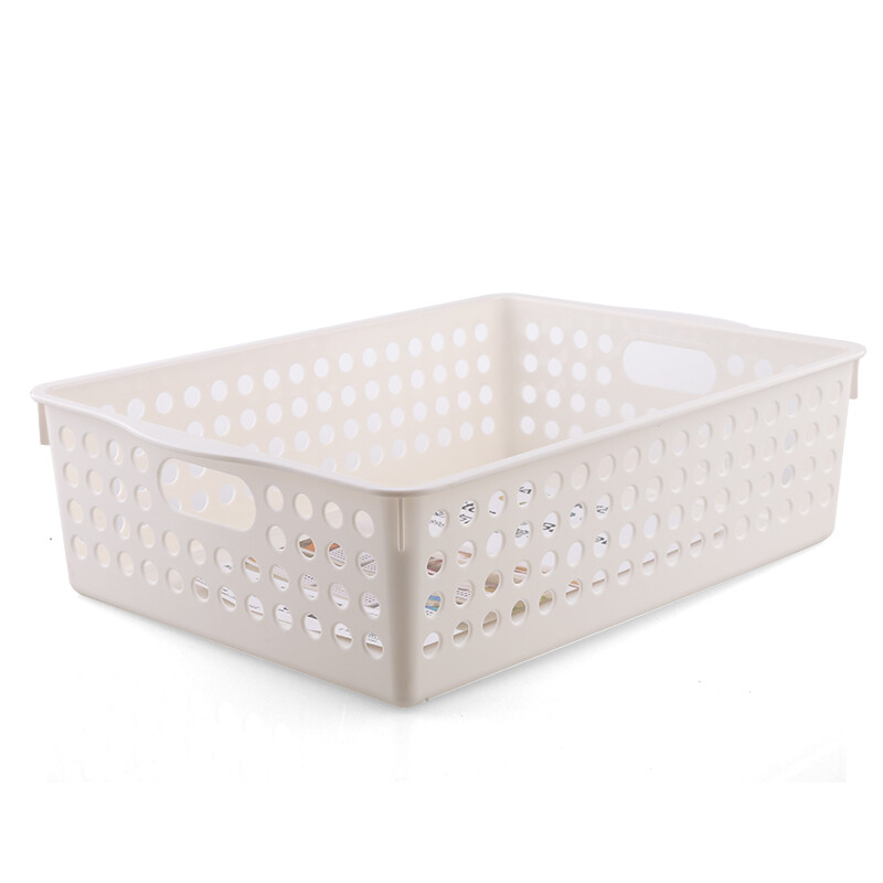茶花（CHAHUA）茶花圆点收纳筐蔬菜水果筐果蔬收纳整理筐多功能滤水筐文具框 白色 【M号17.5*30*11cm】2897