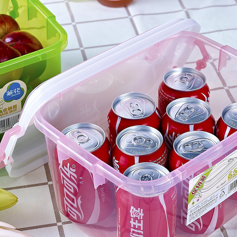 茶花（CHAHUA）茶花小号收纳箱化妆品收纳箱6.5L提把透明整理箱密封塑料收纳盒 【6.5L一个装】绿色 6.5L