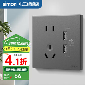 西蒙（SIMON） 开关插座面板五孔插座空调网络单开双控一开五孔usbC60荧光灰 五孔带双USB 插座