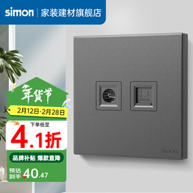 西蒙（SIMON） 开关插座面板五孔插座空调网络单开双控一开五孔usbC60荧光灰 电视电脑 弱电类