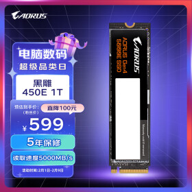技嘉（GIGABYTE）黑雕450E AORUS Gen4 5000E SSD 1TB固态硬盘 M.2接口 pcie4.0系列（NVMe协议）高速