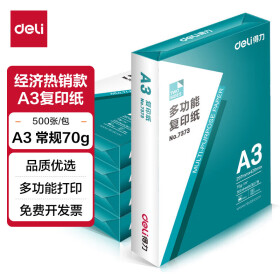 得力（deli）打印纸 70g克 行业热卖复印纸 双面绘图纸 手抄报画纸 木尚 A4整箱5包 2500张【品质办公】