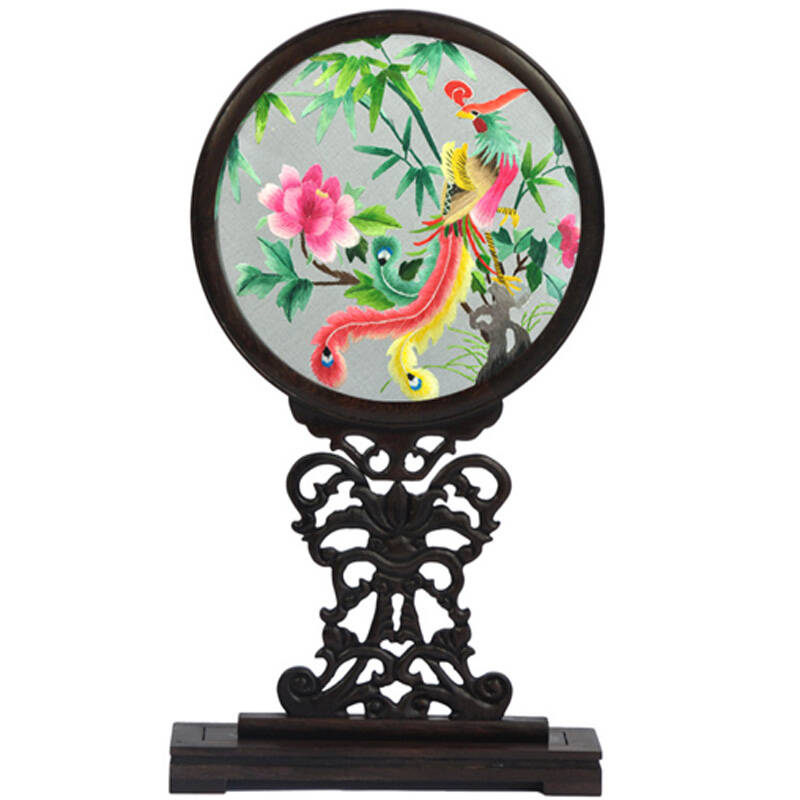 娇古苏绣 凤穿牡丹菊花台屏 苏绣牡丹摆件双面绣 纯手工工艺品 送长辈