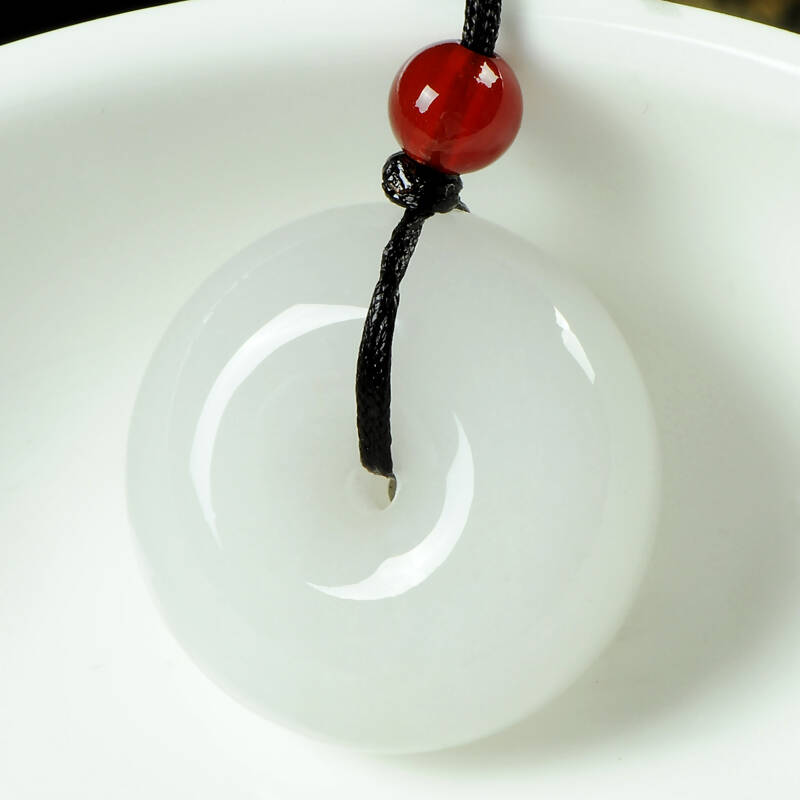 特泊儿白玉平安扣吊坠 天然玉石昆仑白玉怀古玉扣男女款 d8 配咖啡色