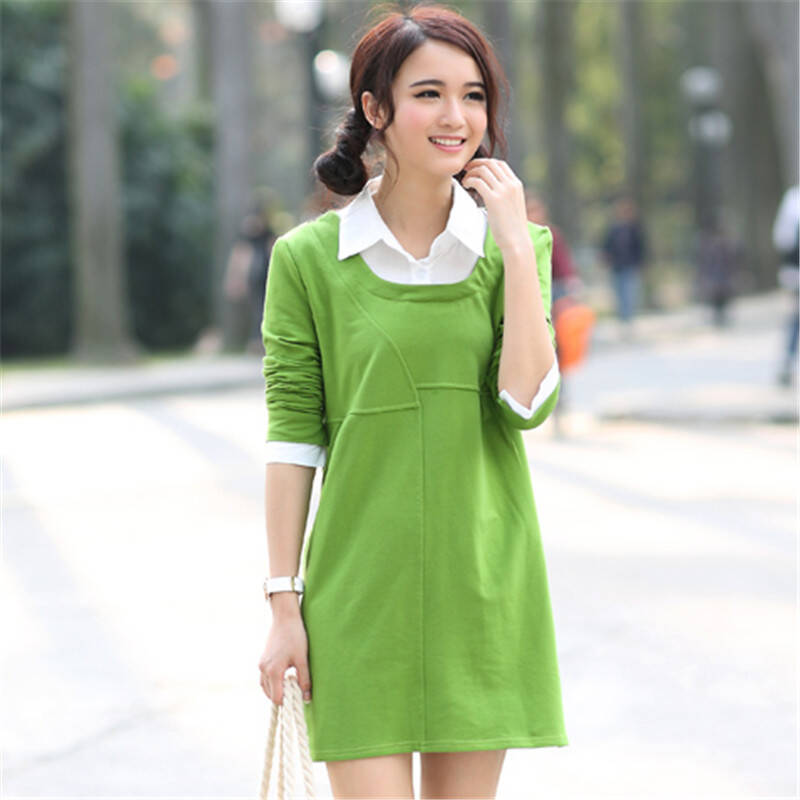 安依轩2014新款春装女装韩版宽松显瘦连衣裙 女 751 绿色 l