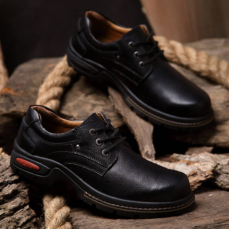 迈柔mylove牛皮橡胶大底休闲低帮户外工装男鞋系带大头皮鞋男士商务