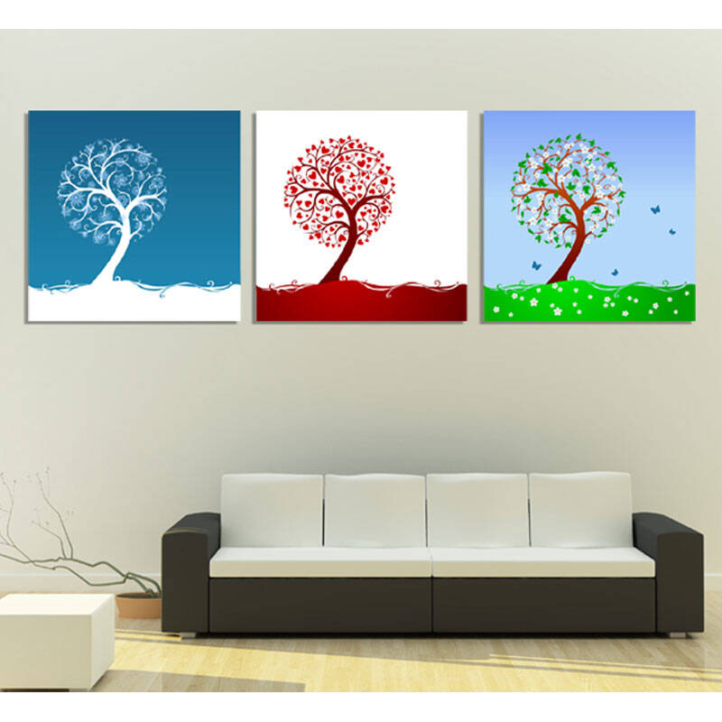 华庭丽娜现代简约装饰画 爱情树 客厅卧室挂画 无框画 结婚礼物 三拼