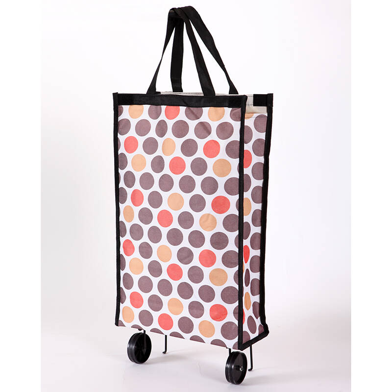 h3可折叠带轮购物车手拉布袋可折叠买菜车出行旅游挎包 圈圈印花