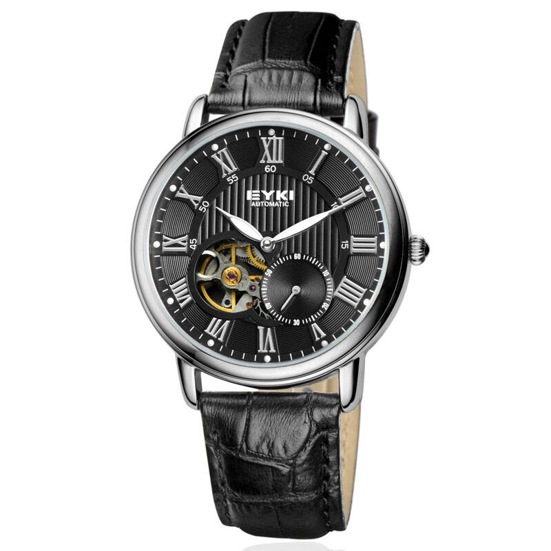 艾奇(eyki)时尚镂空全自动机械手表男表 皮带机械表男士手表efl8699