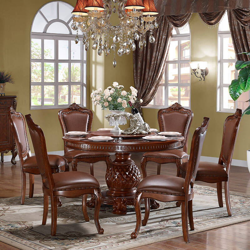 美乐乐家具 美式古典 餐厅套装(1桌 6椅) 餐桌 餐椅 美式套装