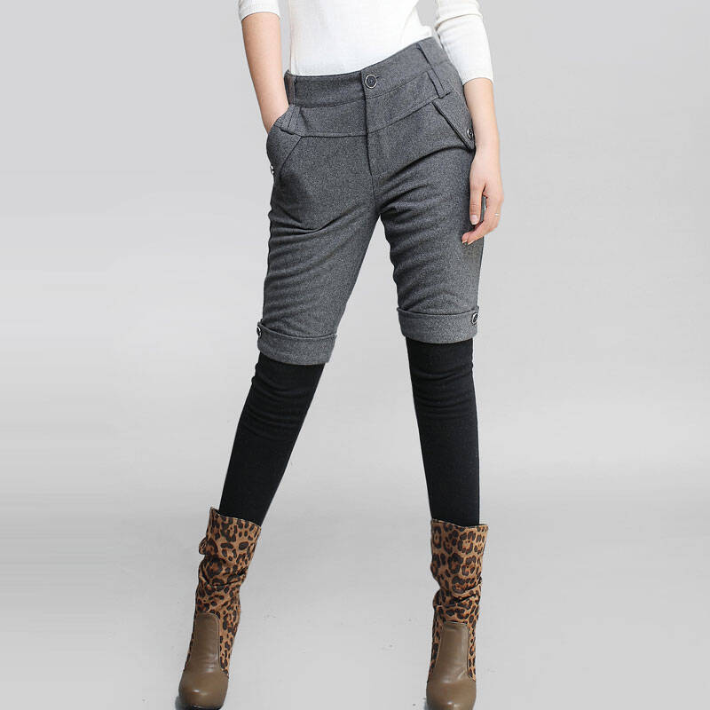 新品私宠冬新款高档品质靴裤女 保暖5分毛呢短裤子 se12467 灰色 m(2