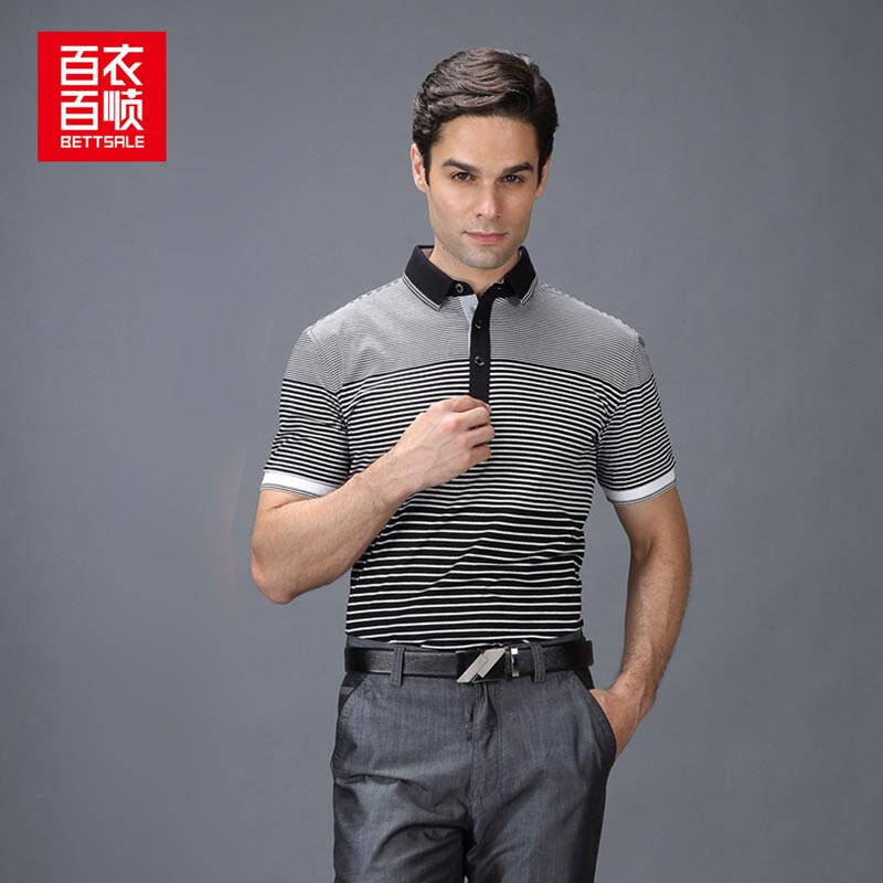百衣百顺 品牌男装短袖t恤 短袖 男款 半袖t恤 中年男士t恤 深灰(002)