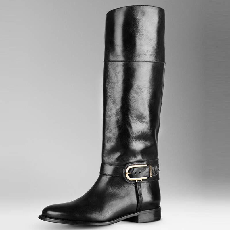 burberry /巴宝莉 秋冬新品 女士时尚水牛皮拉链高筒靴 38857781 黑色
