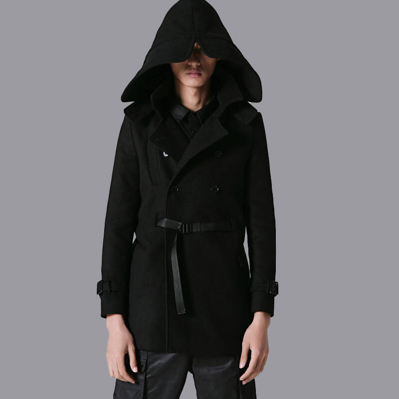 非池中 时尚男装 新款 顺色腰带 连帽呢大衣24210031 黑色 m - 京东触