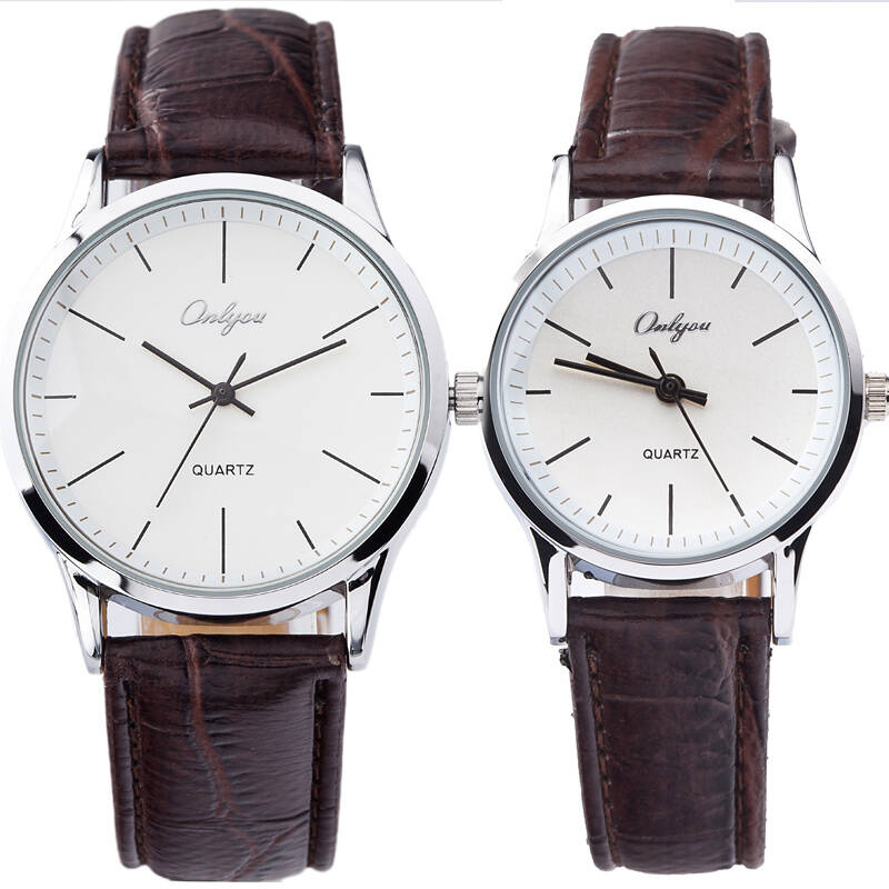 奥利妮(onlyou)石英情侣款对表 时尚复古皮带简约刻度情侣表 8719 对