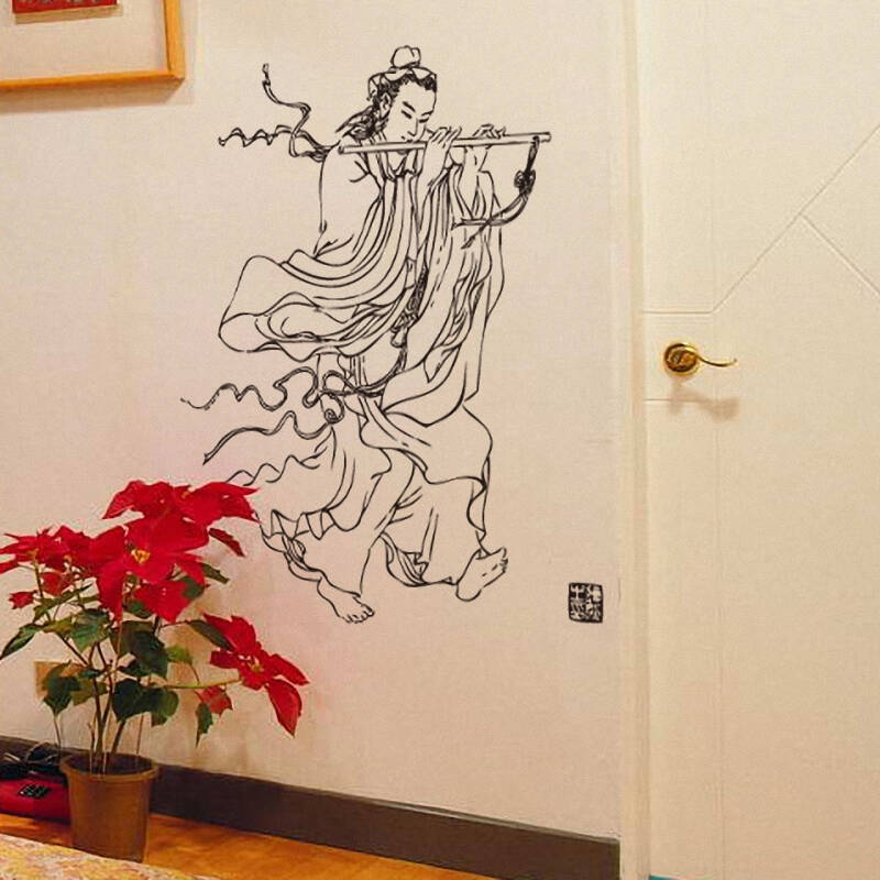 个性一百笛子韩湘子aaa0019国画古典人物墙贴中国风壁画装饰画客厅